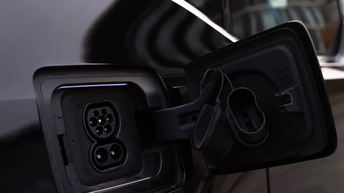 Close-up of an electric car's charging port