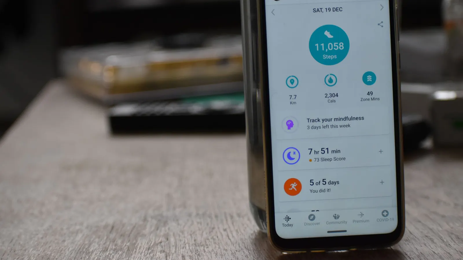 Smartphone showing an app with daily statistics