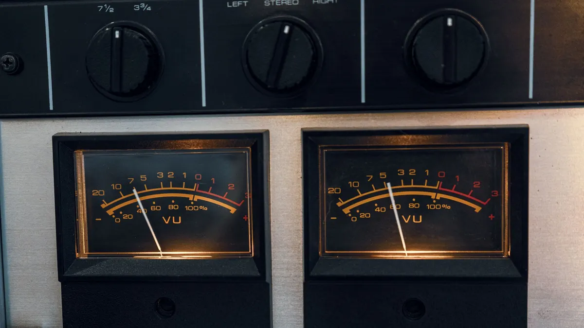 Pair of analog VU sound level meters